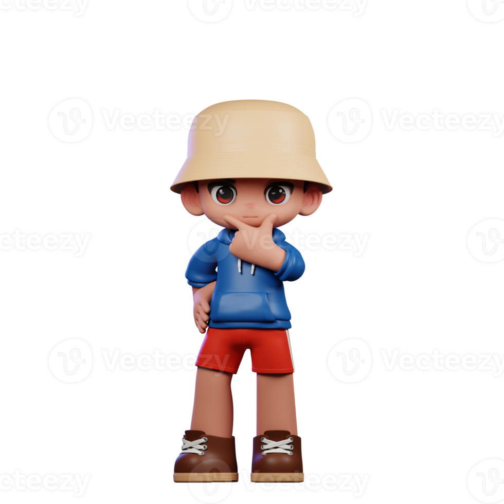 3d Small Figure of a Boy in a Blue Shirt and Red Shorts Curious Pose png