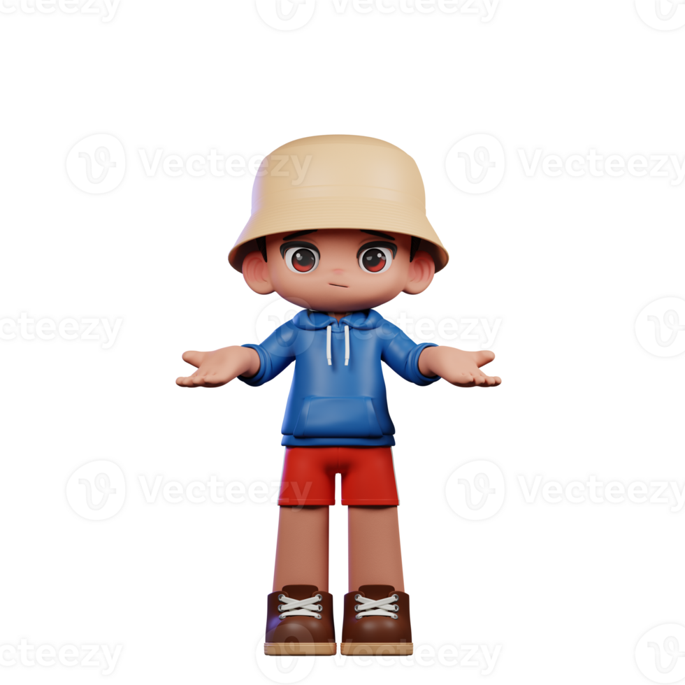 3d Small Figure of a Boy in a Blue Shirt and Red Shorts Doing No Idea Pose png