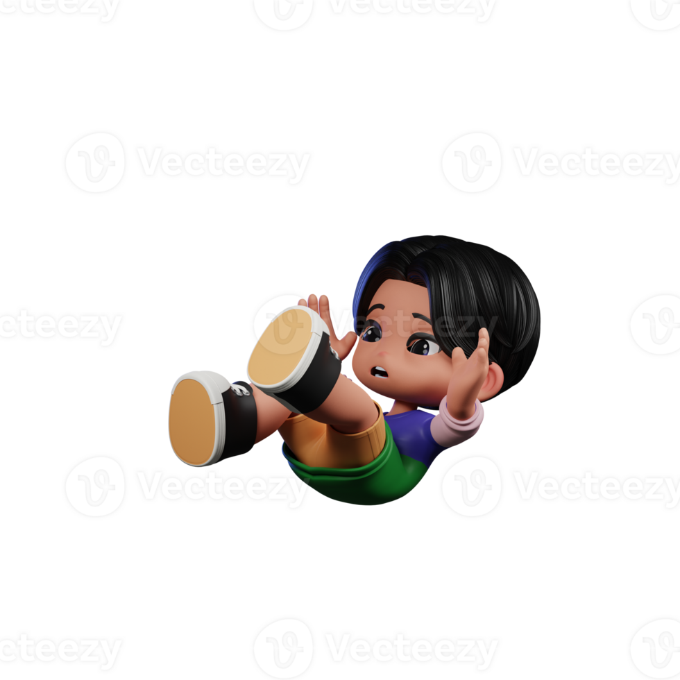 3d Cartoon Character in a Green Shirt and Yellow Shorts Falling Pose png