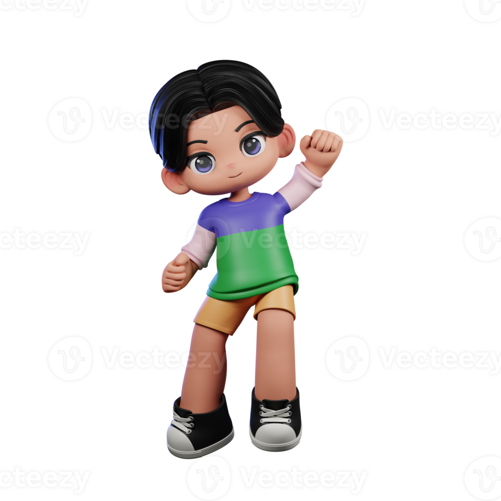 3d Cartoon Character in a Green Shirt and Yellow Shorts Giving Congrats Pose png