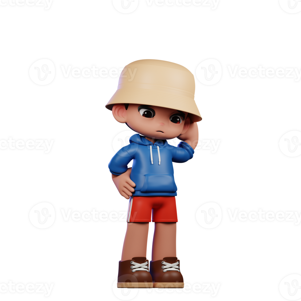 3d Small Figure of a Boy in a Blue Shirt and Red Shorts Worry Pose png