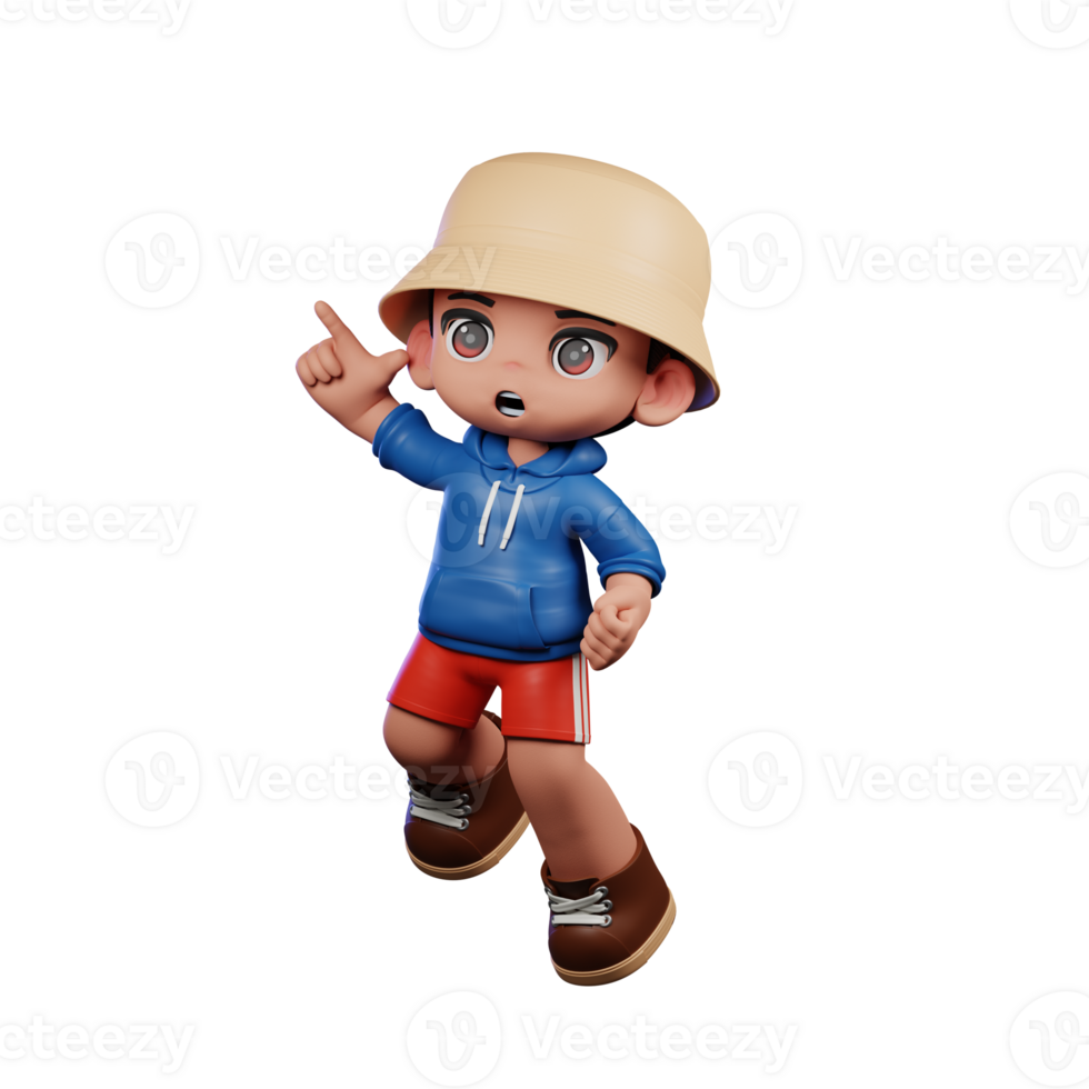 3d Small Figure of a Boy in a Blue Shirt and Red Shorts Doing Happy Jumping Pose png