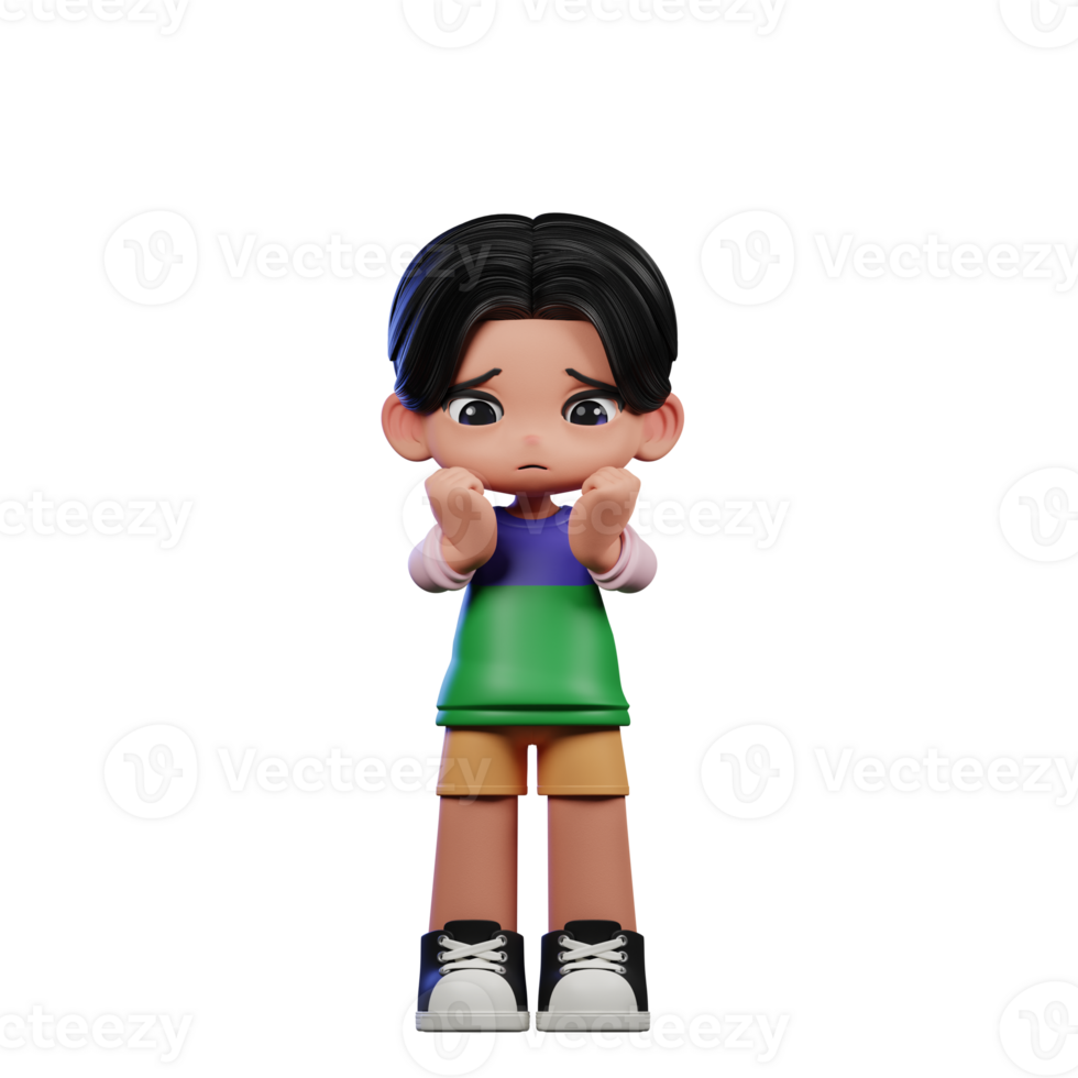 3d Cartoon Character in a Green Shirt and Yellow Shorts Worried Pose png