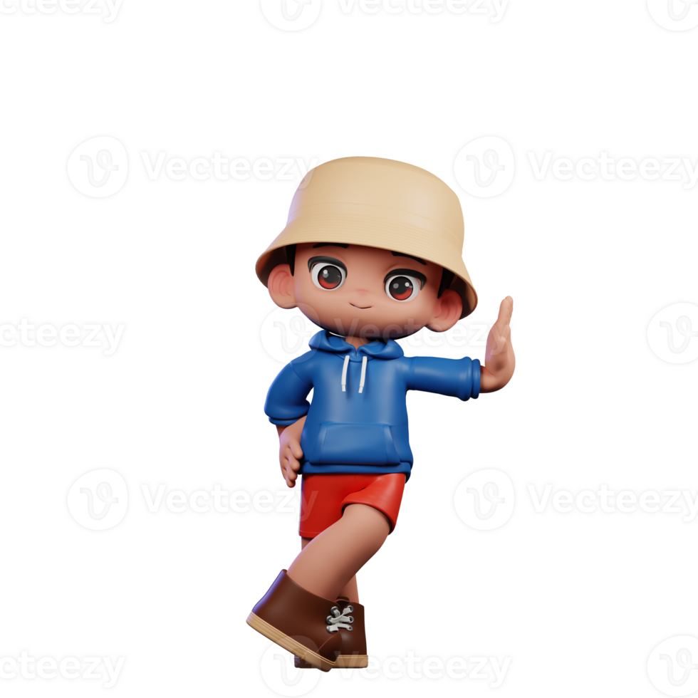 3d Small Figure of a Boy in a Blue Shirt and Red Shorts Acting Cool Pose png
