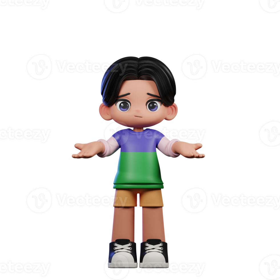 3d Cartoon Character in a Green Shirt and Yellow Shorts Doing No Idea Pose png