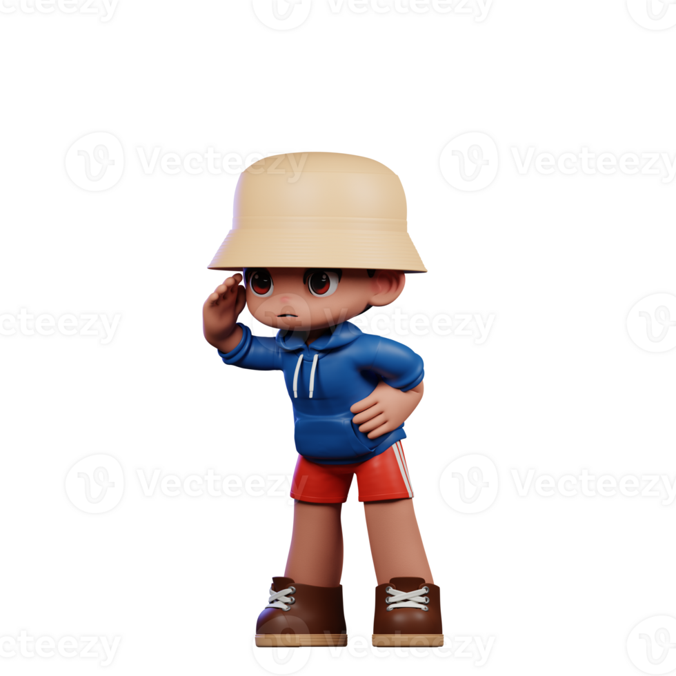 3d Small Figure of a Boy in a Blue Shirt and Red Shorts Looking Pose png