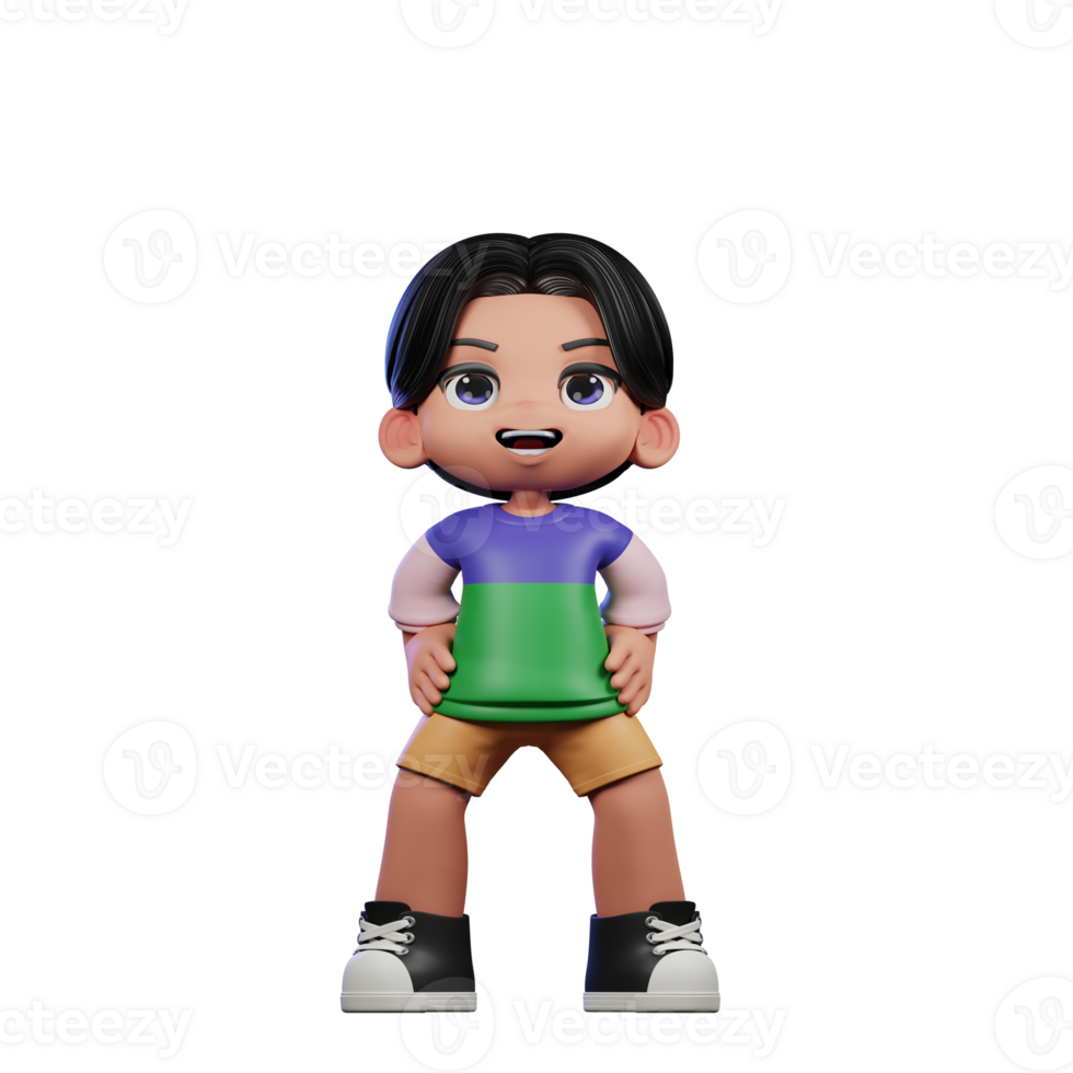 3d Cartoon Character in a Green Shirt and Yellow Shorts Standing Laugh Pose png