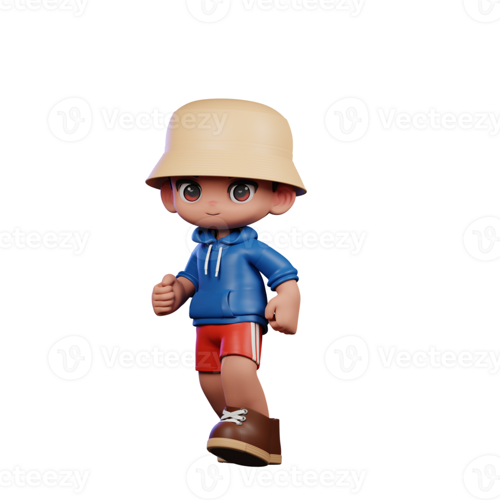 3d Small Figure of a Boy in a Blue Shirt and Red Shorts Walking Pose png