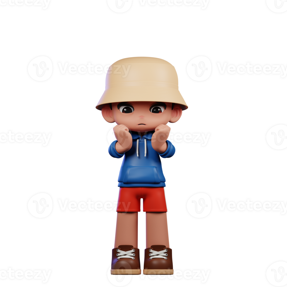 3d Small Figure of a Boy in a Blue Shirt and Red Shorts Worried Pose png