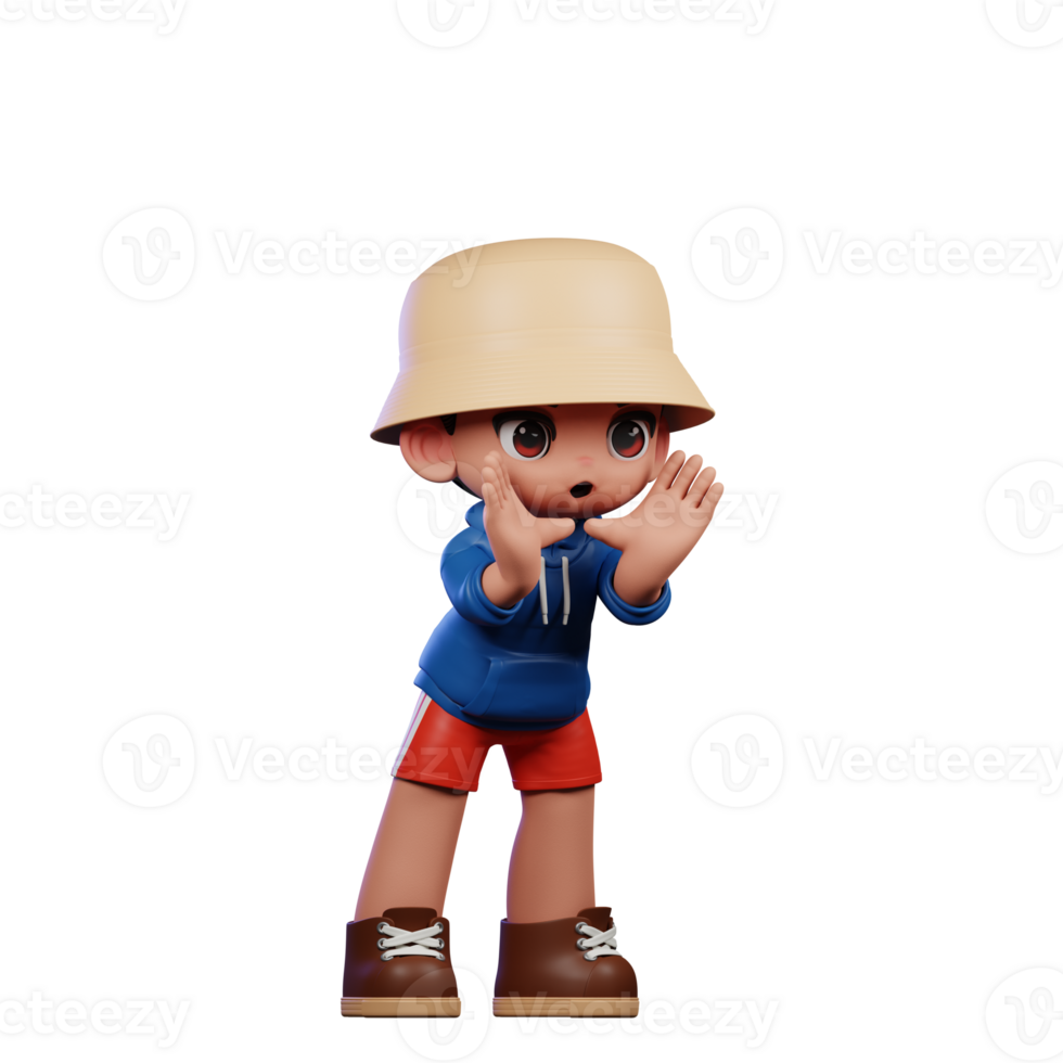 3d Small Figure of a Boy in a Blue Shirt and Red Shorts Shouting Pose png