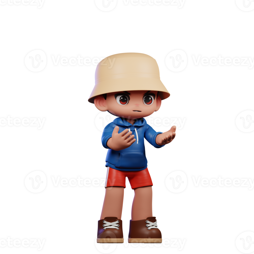 3d Small Figure of a Boy in a Blue Shirt and Red Shorts Angry Pose png