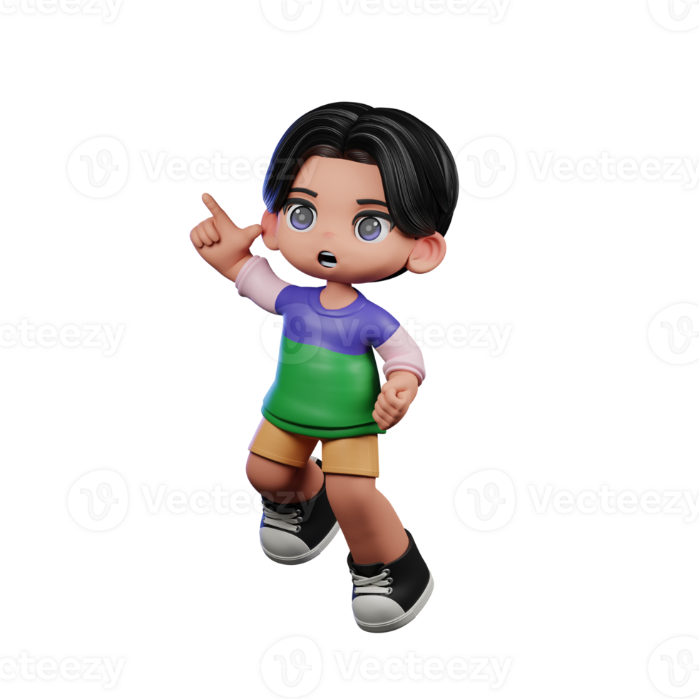3d Cartoon Character in a Green Shirt and Yellow Shorts Doing Happy Jumping Pose png