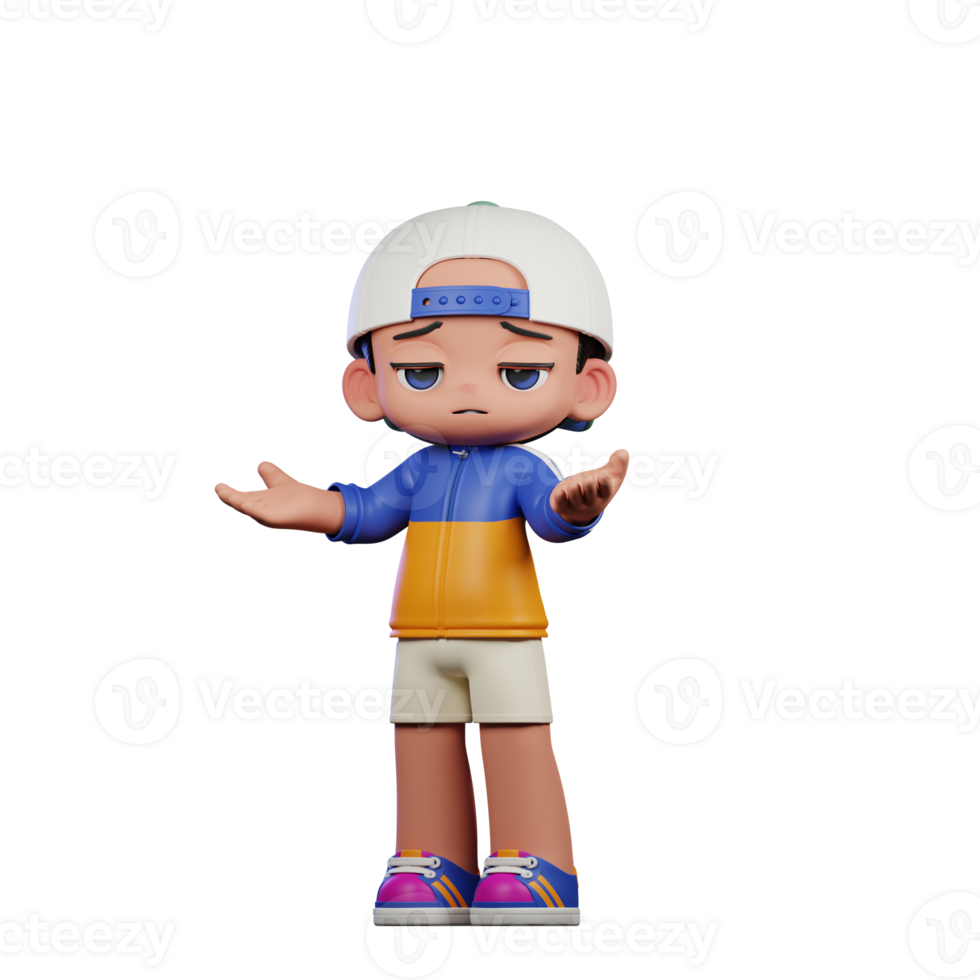 3d Cartoon Character in a Blue Shirt and White Hat Confused Pose png