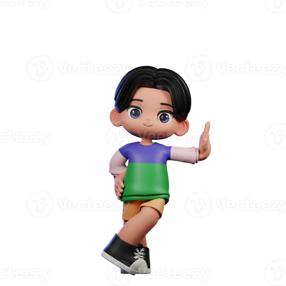 3d Cartoon Character in a Green Shirt and Yellow Shorts Acting Cool Pose png