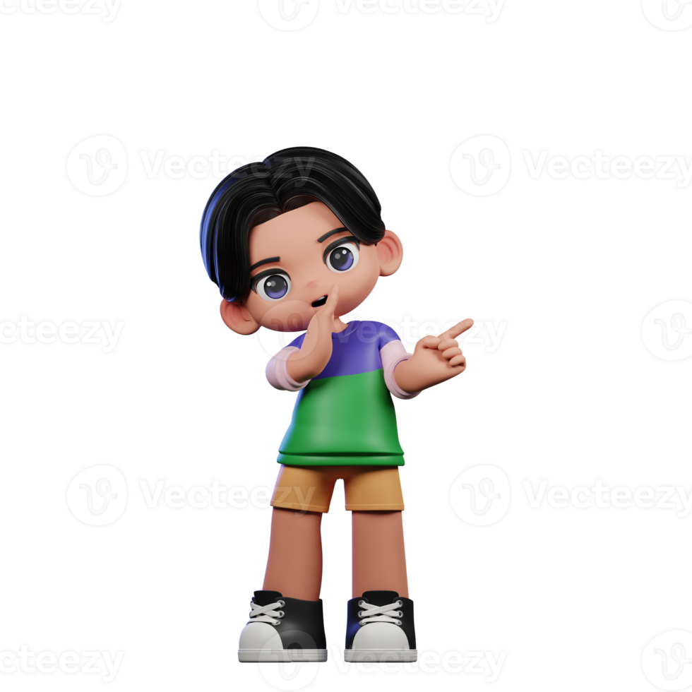 3d Cartoon Character in a Green Shirt and Yellow Shorts Whister to You Pose png