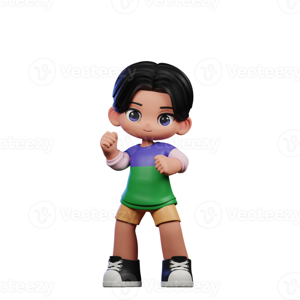 3d Cartoon Character in a Green Shirt and Yellow Shorts Congrats Pose png