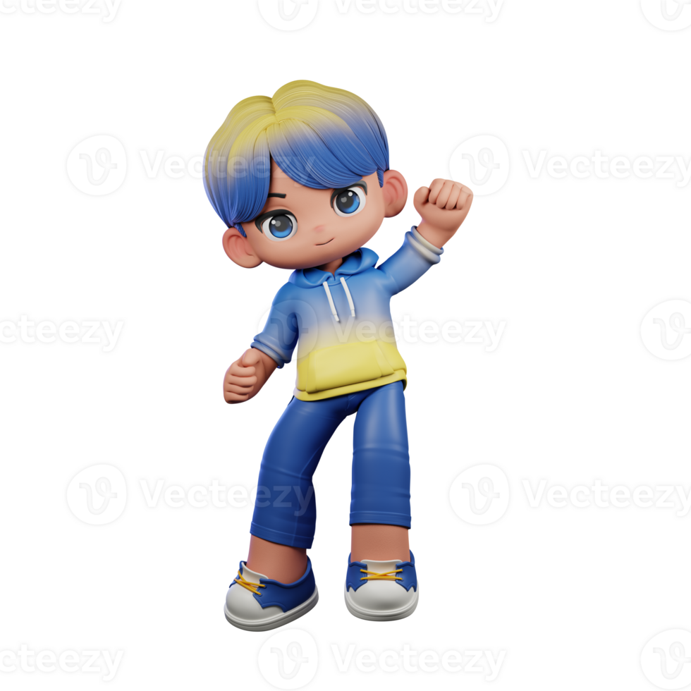 3d Cartoon Character with a Blue Shirt and Yellow Pants Giving Congrats Pose png