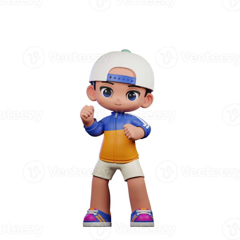 3d Cartoon Character in a Blue Shirt and White Hat Congrats Pose png