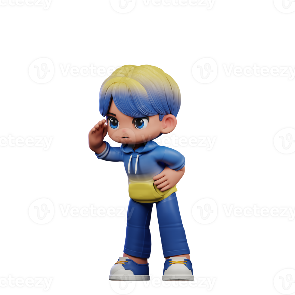 3d Cartoon Character with a Blue Shirt and Yellow Pants Looking Pose png