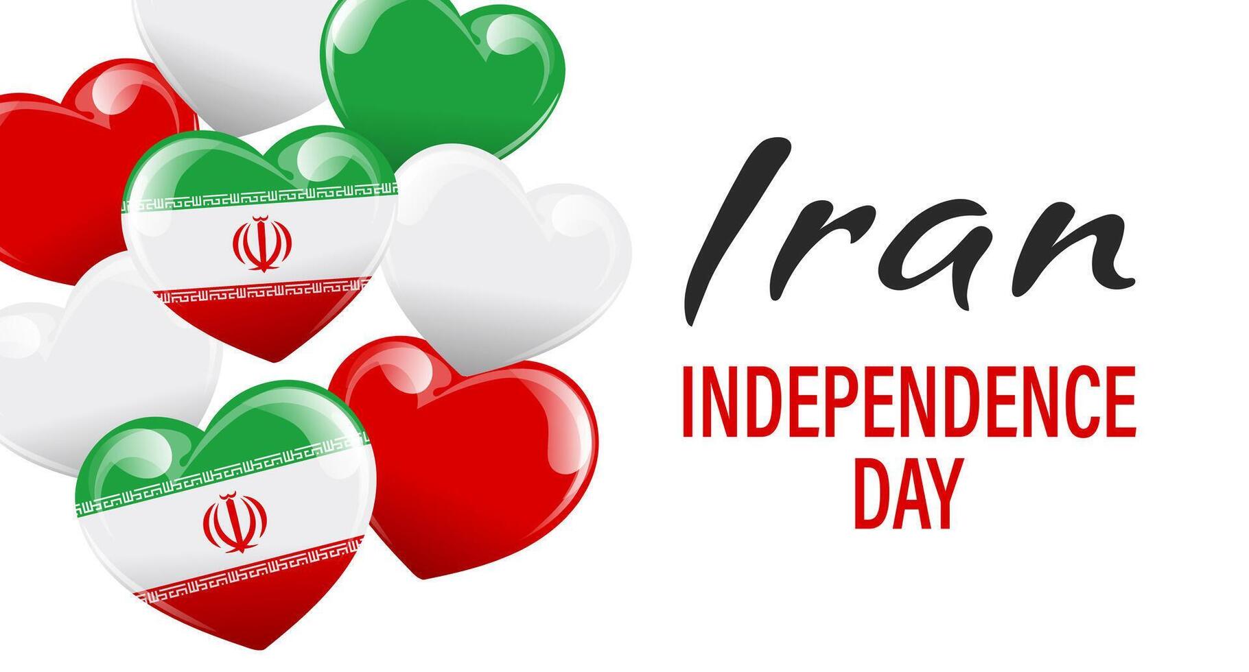 Iran Independence Day. Banner with Iranian flags in the shape of a heart. Banner, poster, holiday illustration. vector