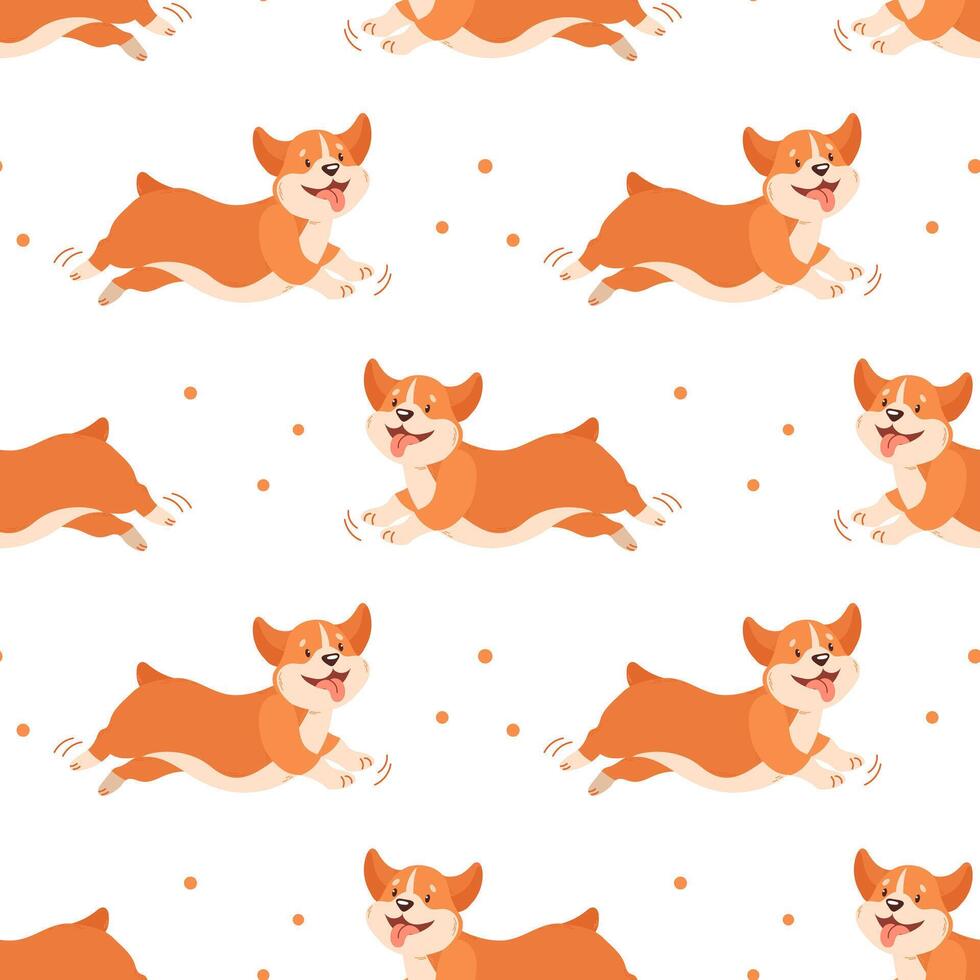 Seamless pattern of corgi dog puppies on a white background. Print, baby textile, wallpaper vector