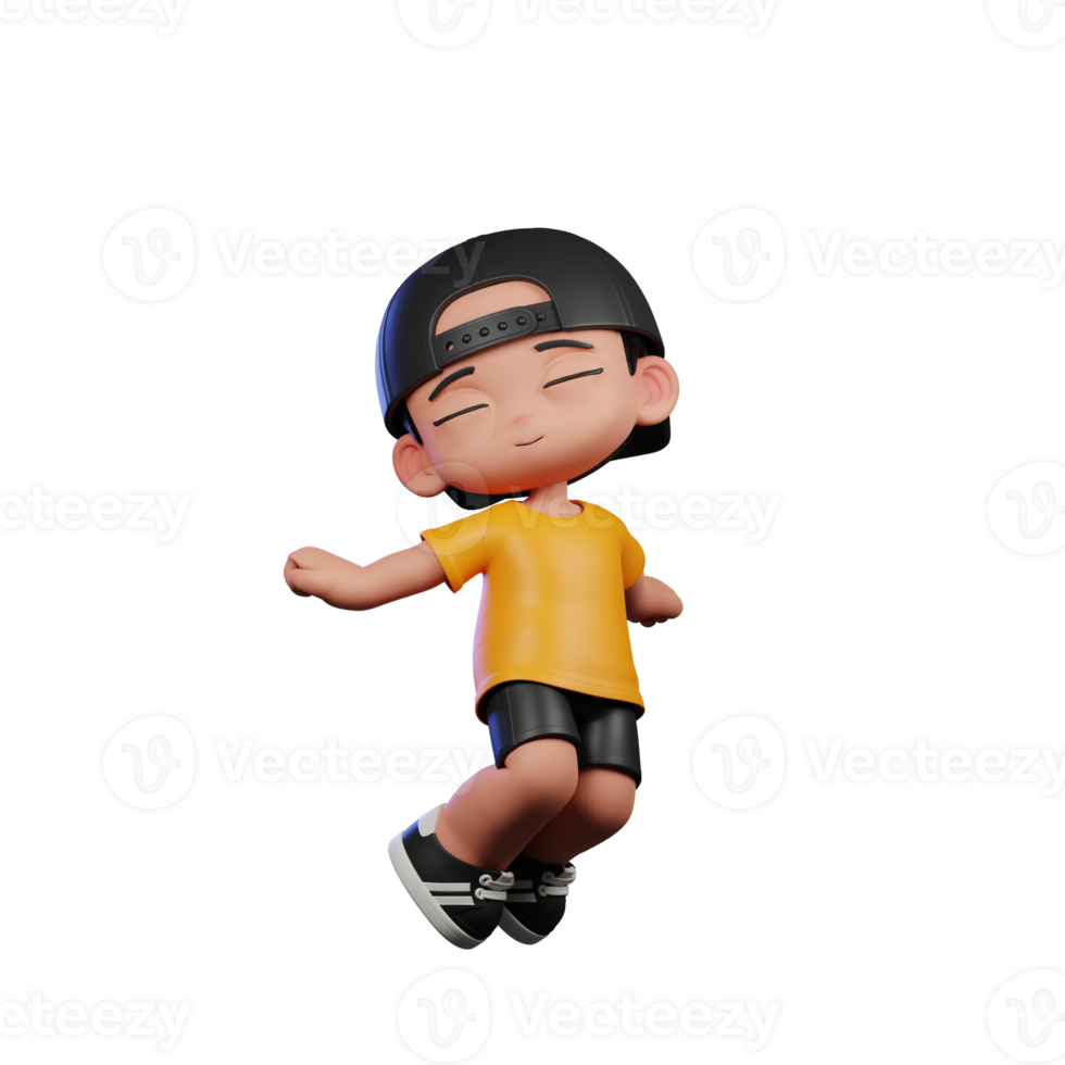 3d Cartoon Character with a Yellow Shirt and Black Shorts Jumping Air Pose png
