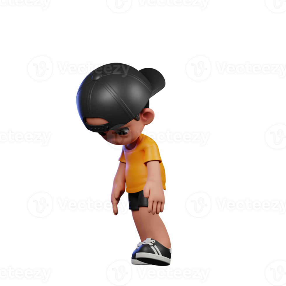 3d Cartoon Character with a Yellow Shirt and Black Shorts Tired Walk Pose png