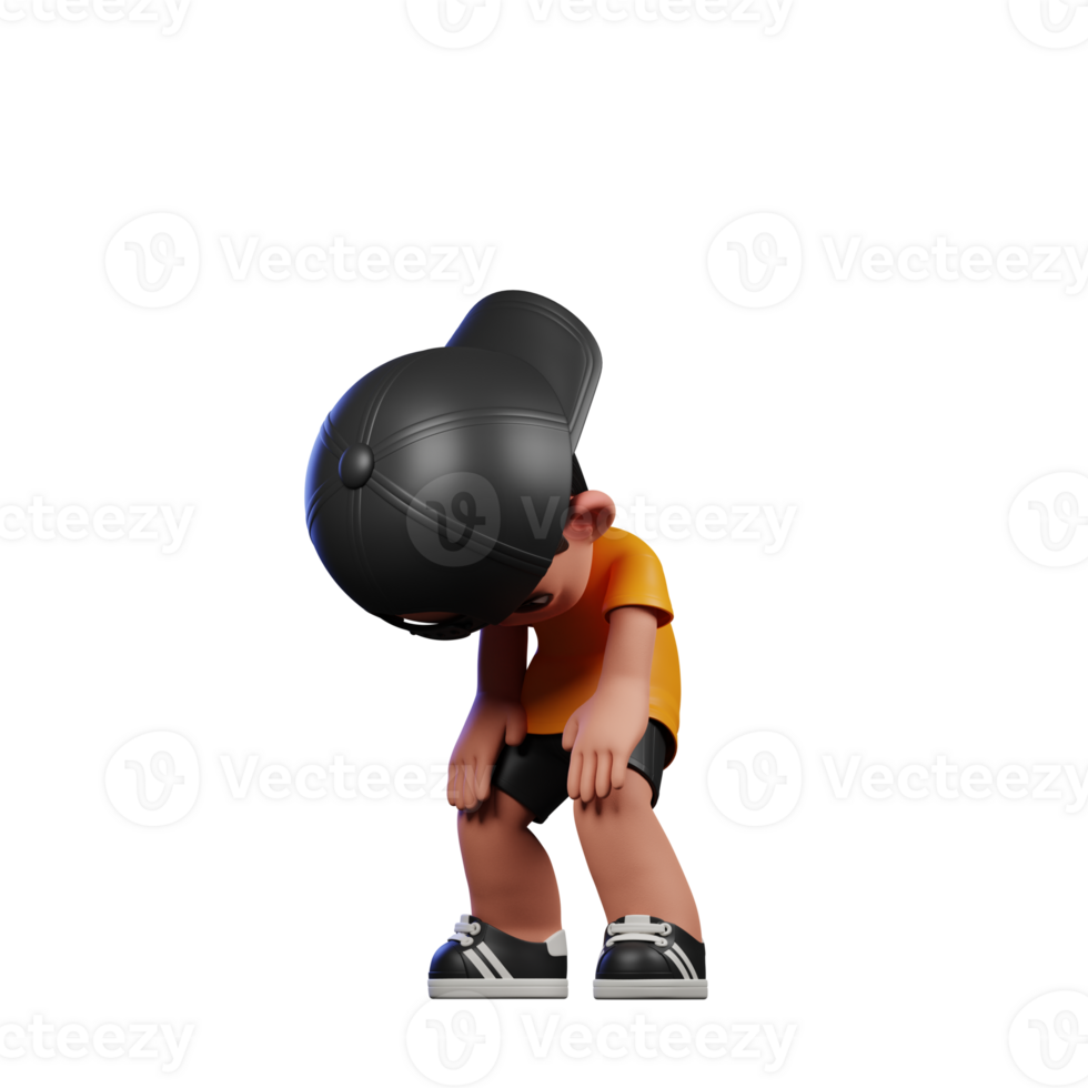 3d Cartoon Character with a Yellow Shirt and Black Shorts Taking Break Pose png