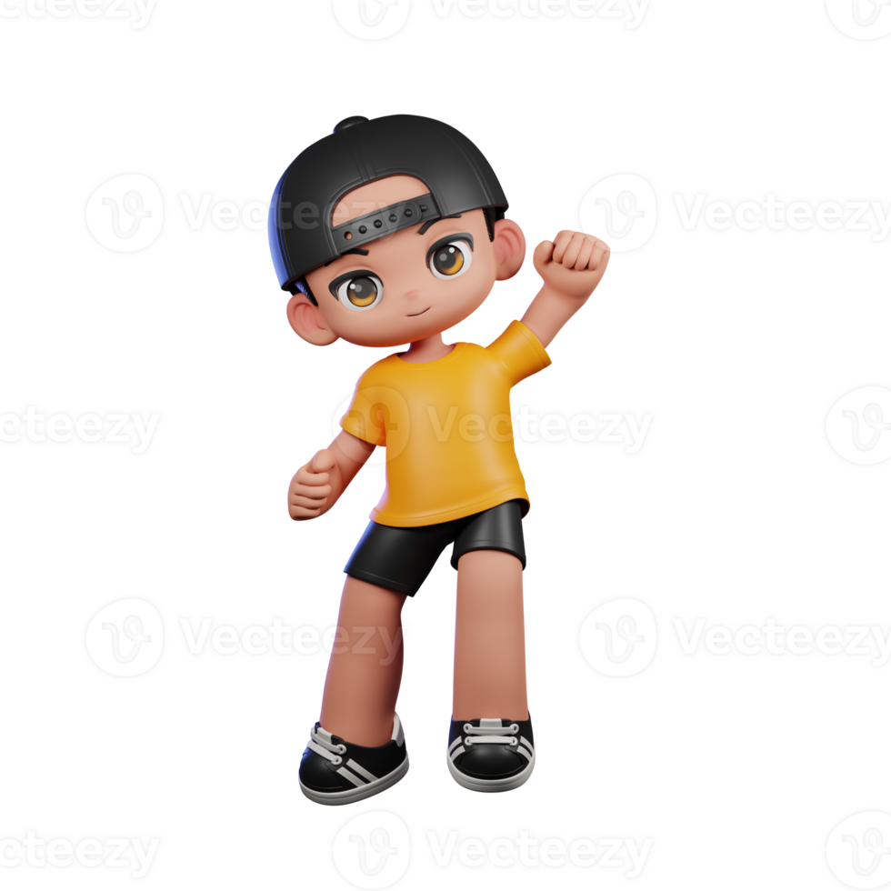 3d Cartoon Character with a Yellow Shirt and Black Shorts Giving Congrats Pose png