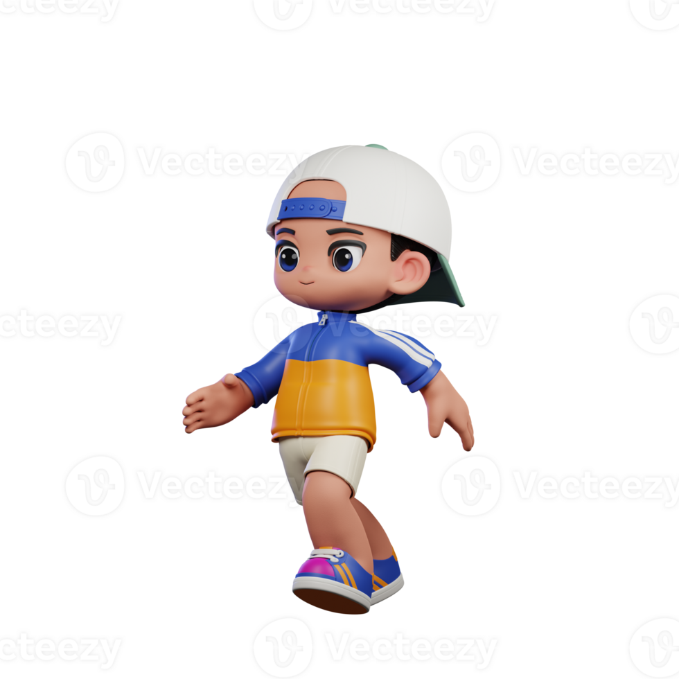 3d Cartoon Character in a Blue Shirt and White Hat Running Pose png