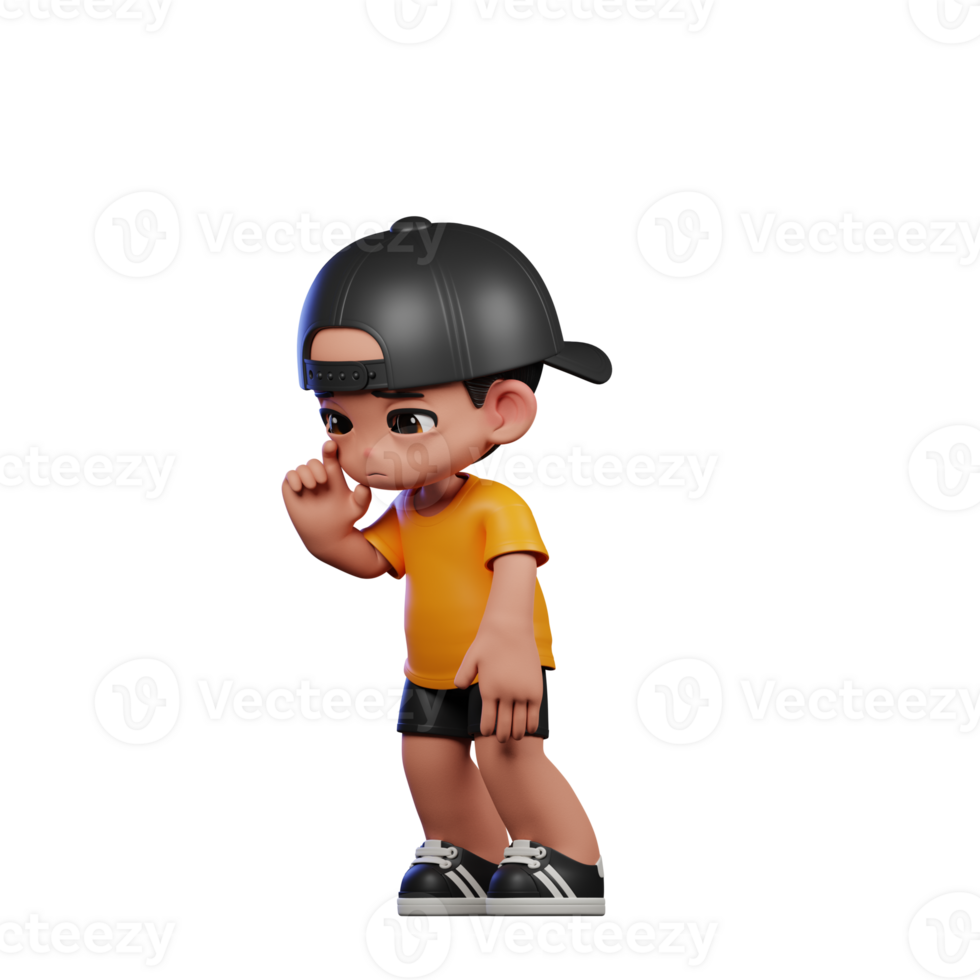 3d Cartoon Character with a Yellow Shirt and Black Shorts Standing Sad Pose png