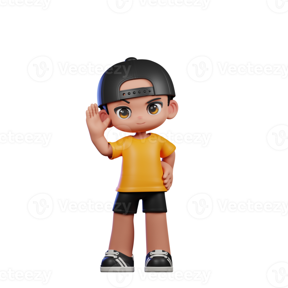 3d Cartoon Character with a Yellow Shirt and Black Shorts Greeting Pose png