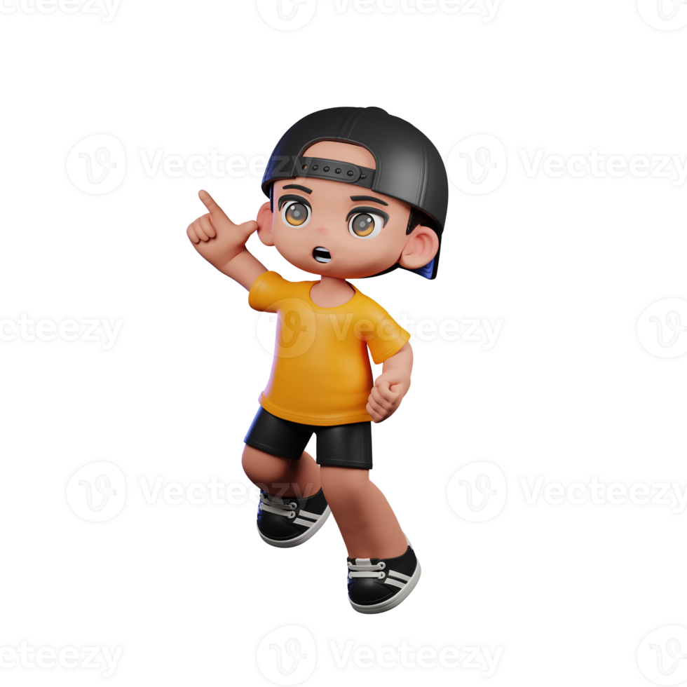 3d Cartoon Character with a Yellow Shirt and Black Shorts Doing Happy Jumping Pose png