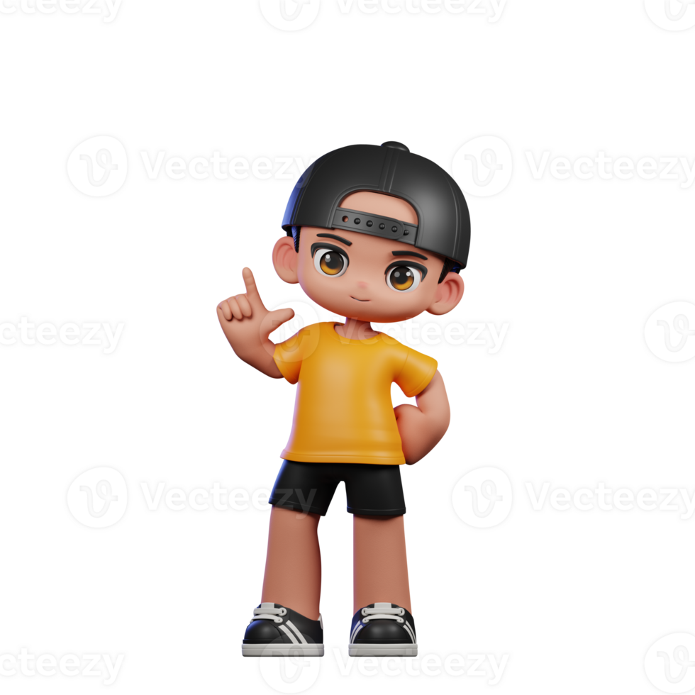 3d Cartoon Character with a Yellow Shirt and Black Shorts Standing Pose png