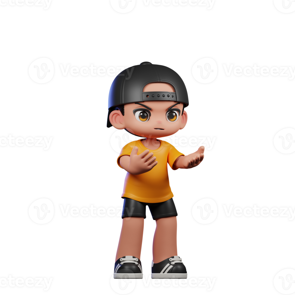 3d Cartoon Character with a Yellow Shirt and Black Shorts Angry Pose png