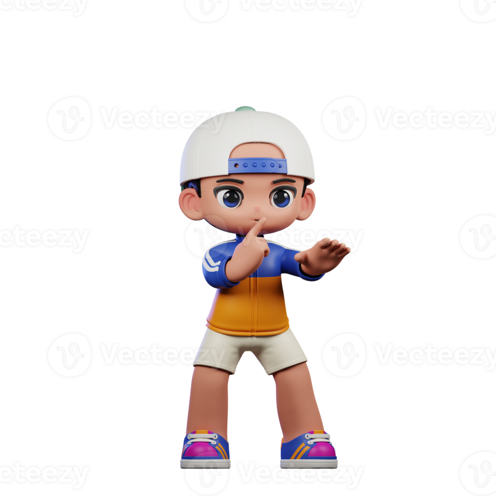 3d Cartoon Character in a Blue Shirt and White Hat Shhttt Pose png