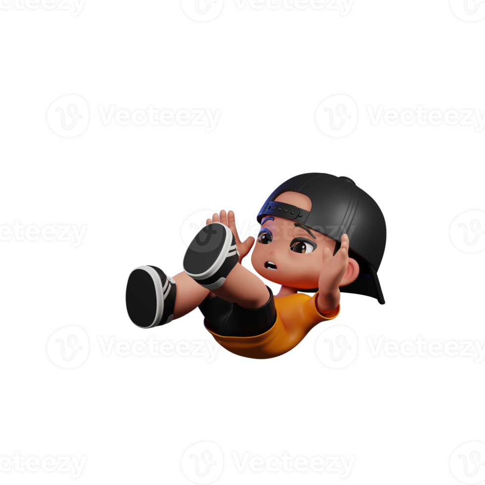 3d Cartoon Character with a Yellow Shirt and Black Shorts Falling Pose png
