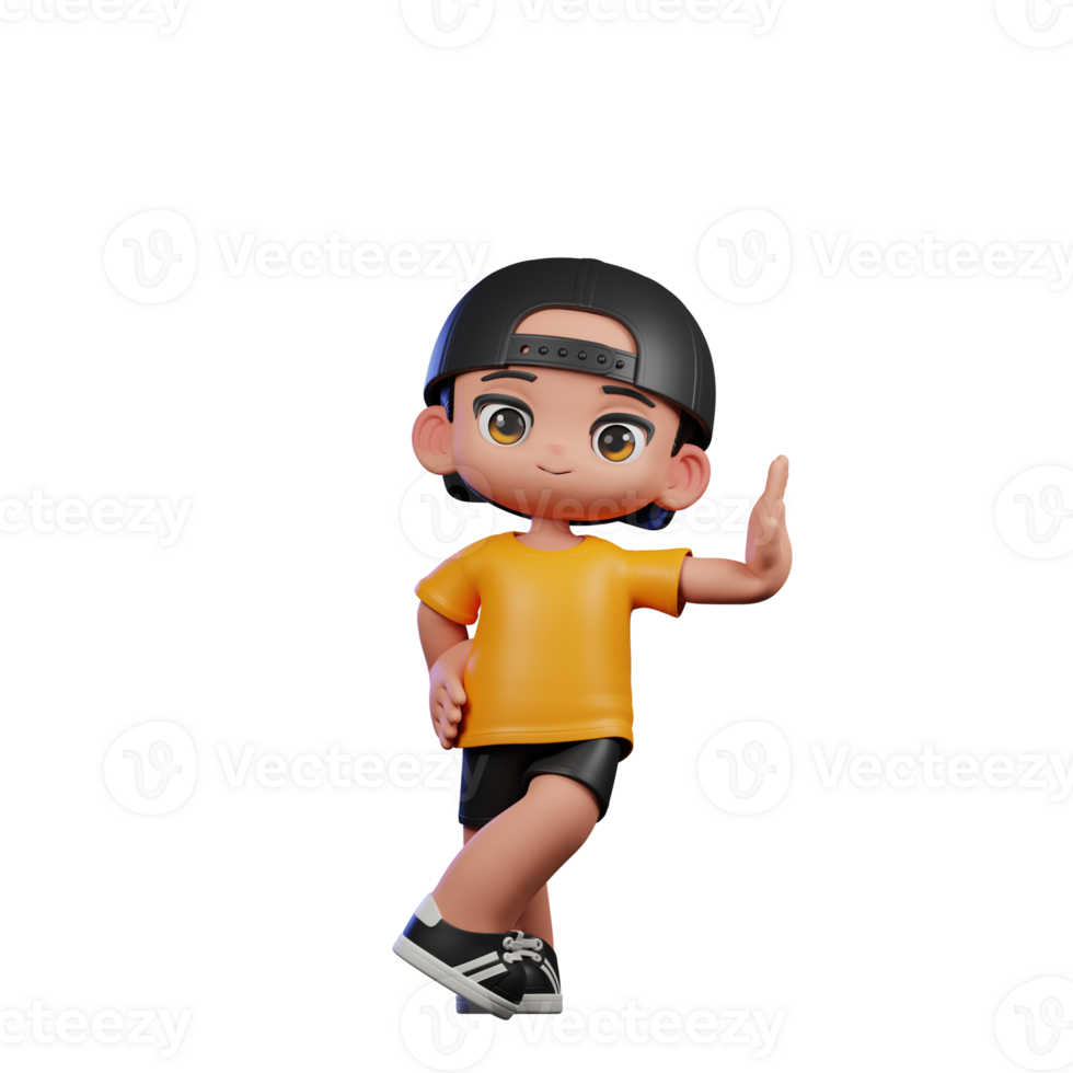 3d Cartoon Character with a Yellow Shirt and Black Shorts Acting Cool Pose png