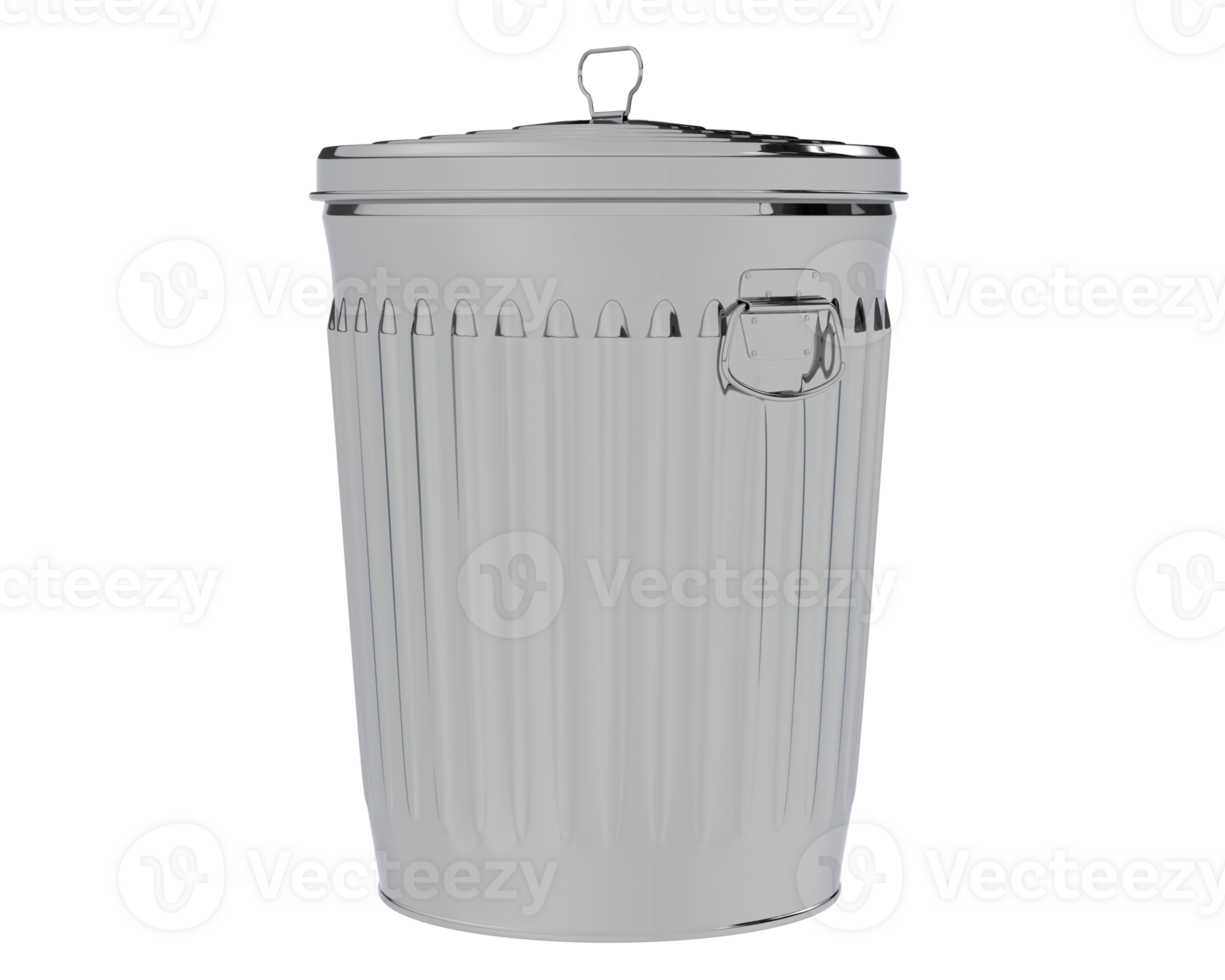 Metallic trash bin isolated on background. 3d rendering - illustration png