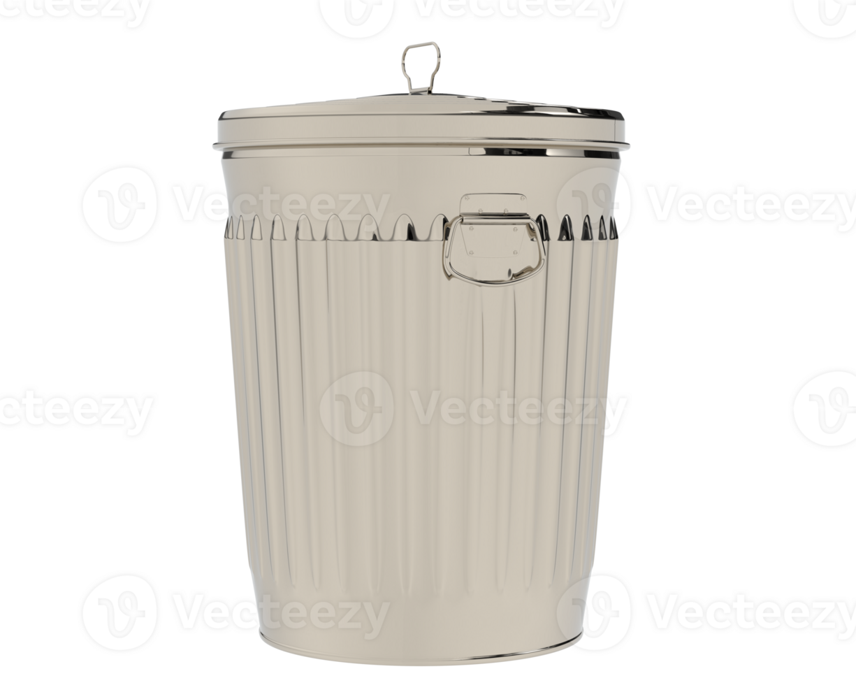 Metallic trash bin isolated on background. 3d rendering - illustration png