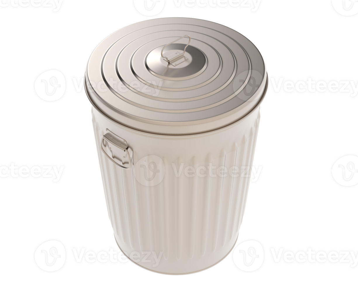 Metallic trash bin isolated on background. 3d rendering - illustration png