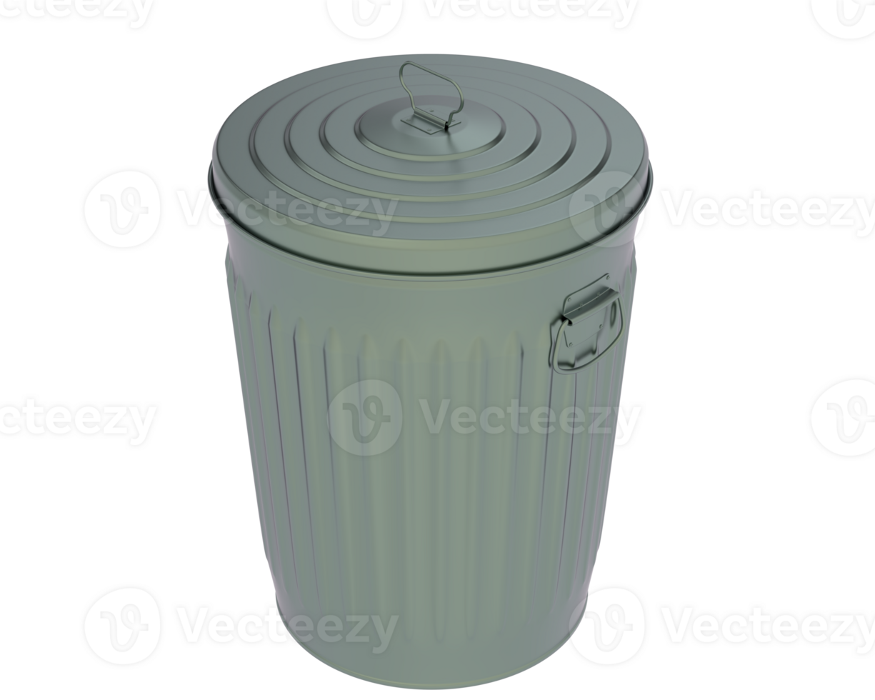 Metallic trash bin isolated on background. 3d rendering - illustration png
