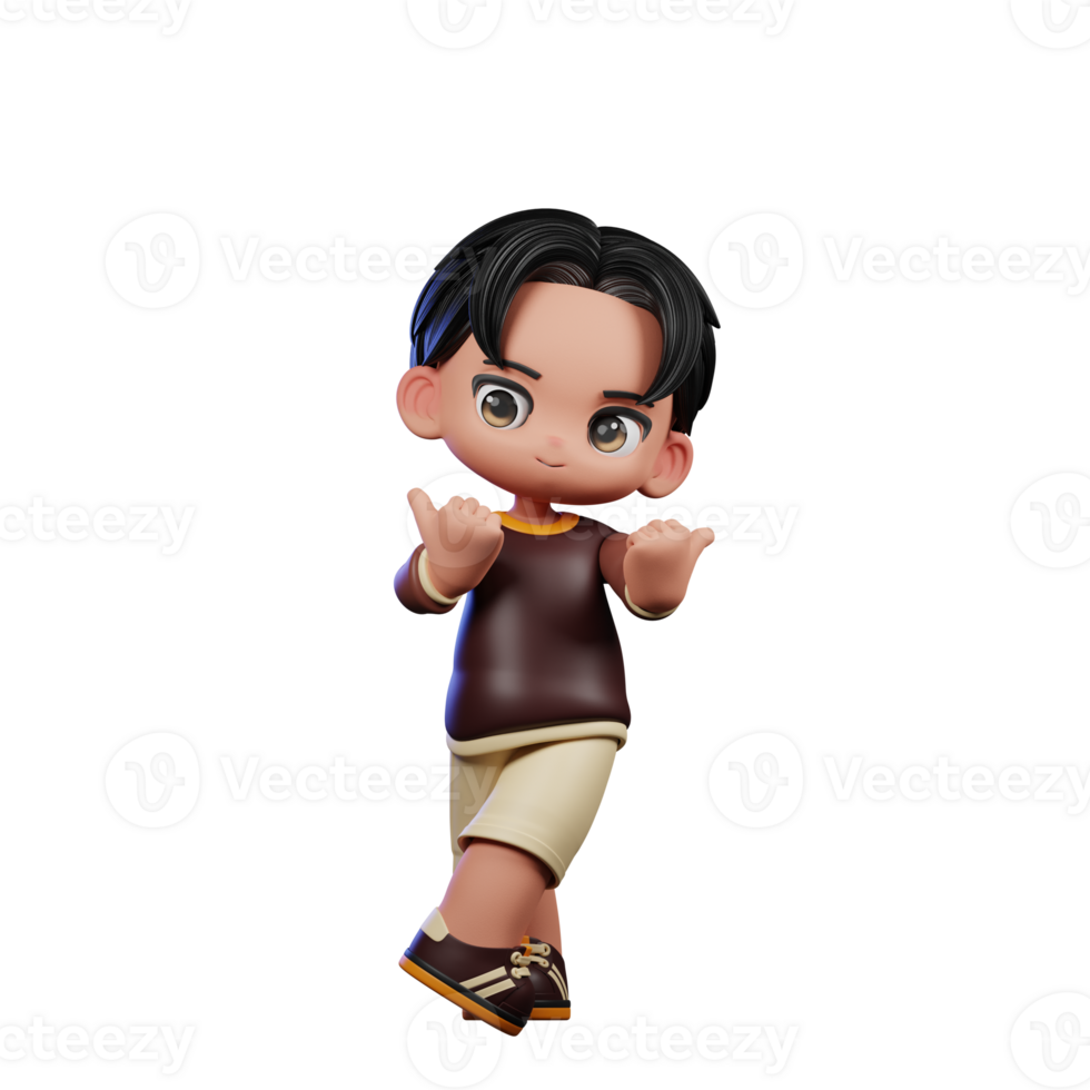 A Cartoon Character with a Brown Shirt and Brown Shorts Pointing at Side Pose png