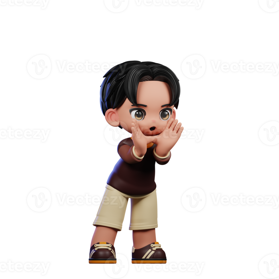 A Cartoon Character with a Brown Shirt and Brown Shorts Shouting Pose png