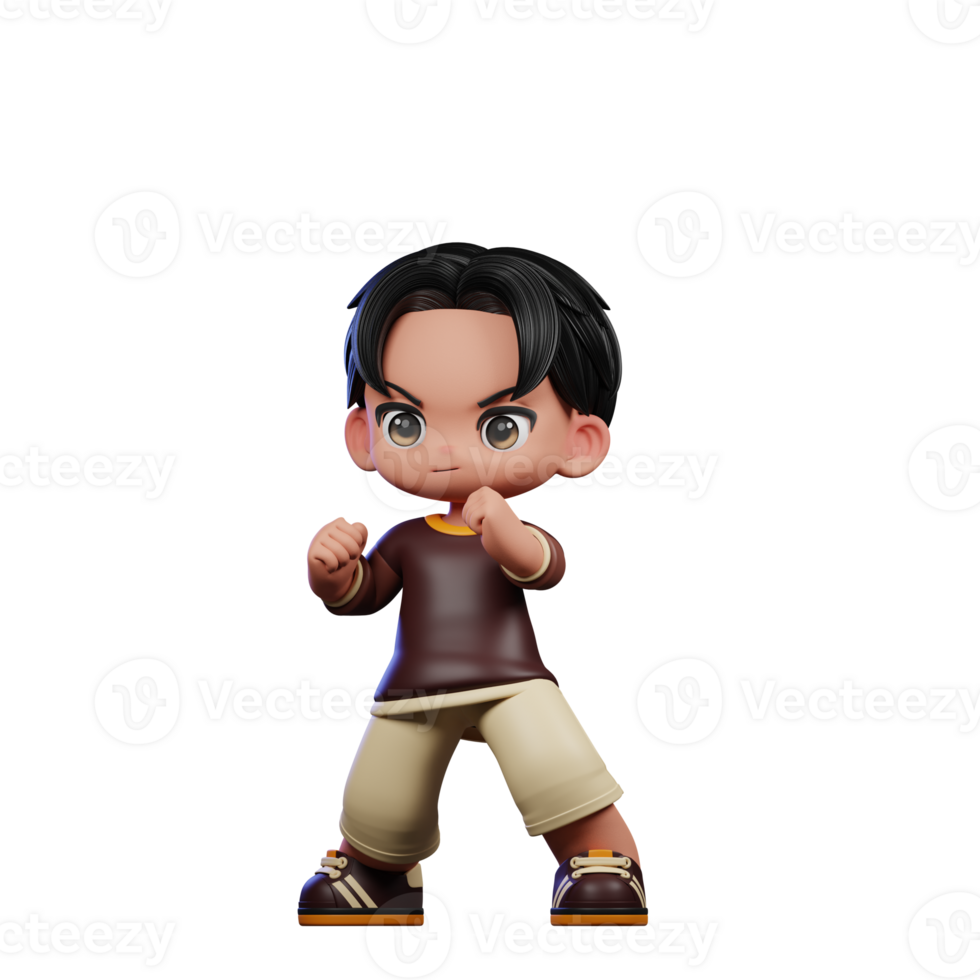 A Cartoon Character with a Brown Shirt and Brown Shorts Ready Fight Pose png