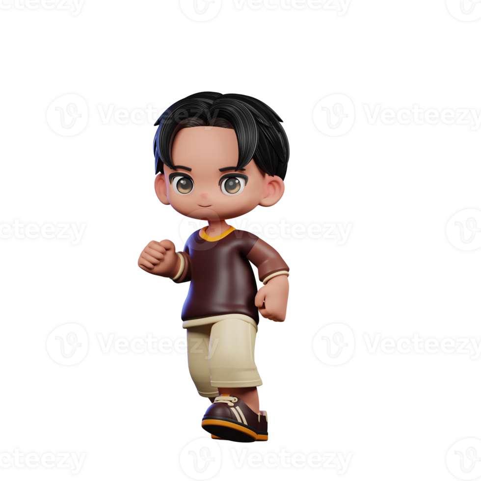 A Cartoon Character with a Brown Shirt and Brown Shorts Walking Pose png