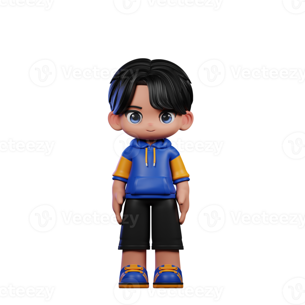Boy with A Blue Jacket and Black Shorts Standing Cool Pose png