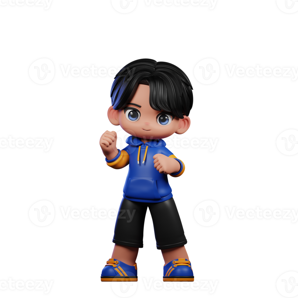 Boy with A Blue Jacket and Black Shorts Congrats Pose png