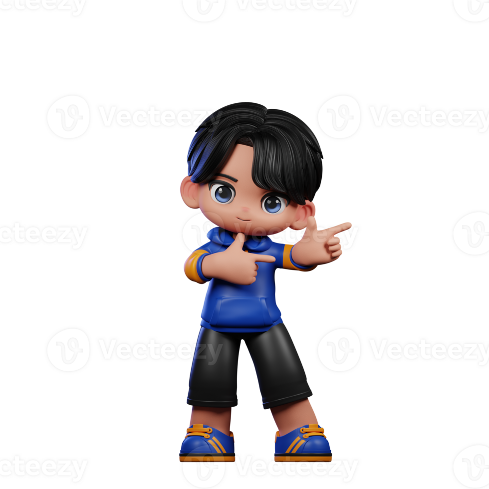 Boy with A Blue Jacket and Black Shorts Pointing Left Pose png
