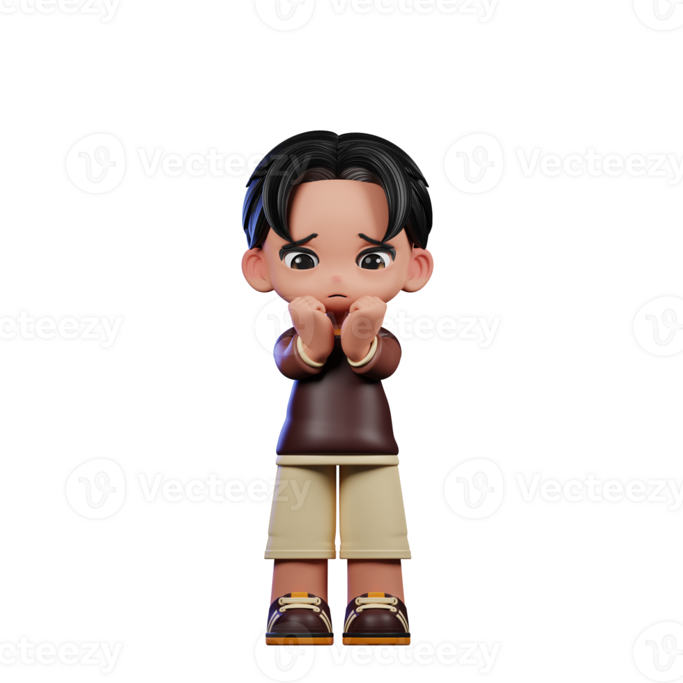 A Cartoon Character with a Brown Shirt and Brown Shorts Worried Pose png